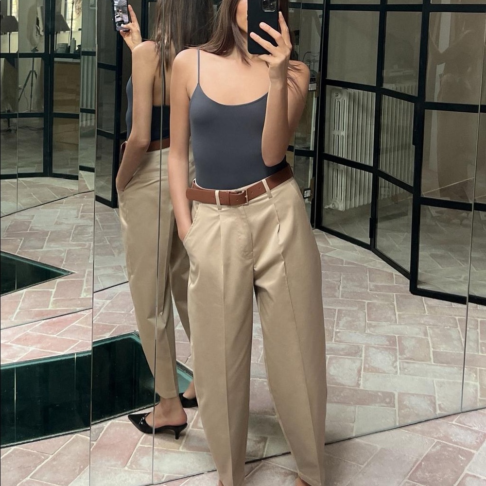 Zara Belted Chino Pants Beige Size 2 Nwt